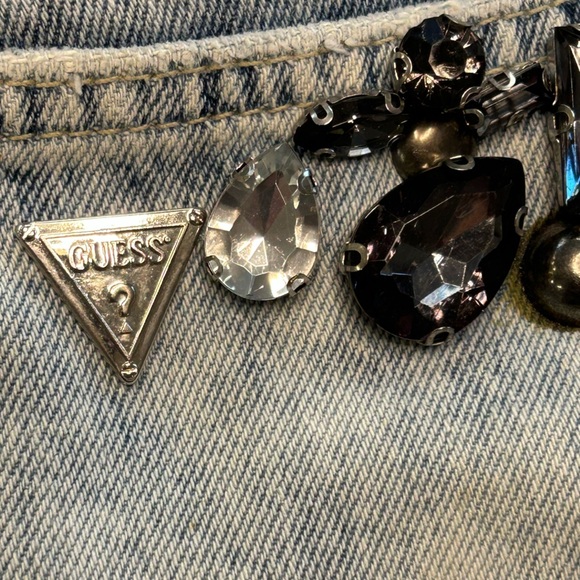 Guess light wash bling rhinestone studded distressed glam edgy chic jeans NWT 26 - Picture 7 of 15